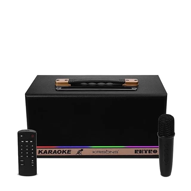 KRISONS Retro 60W Bluetooth Party Speaker with Wireless Karaoke Mic & 6-Hour Battery