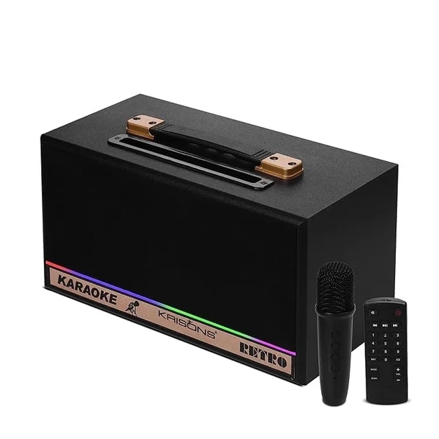 KRISONS Retro 60W Bluetooth Party Speaker with Wireless Karaoke Mic & 6-Hour Battery