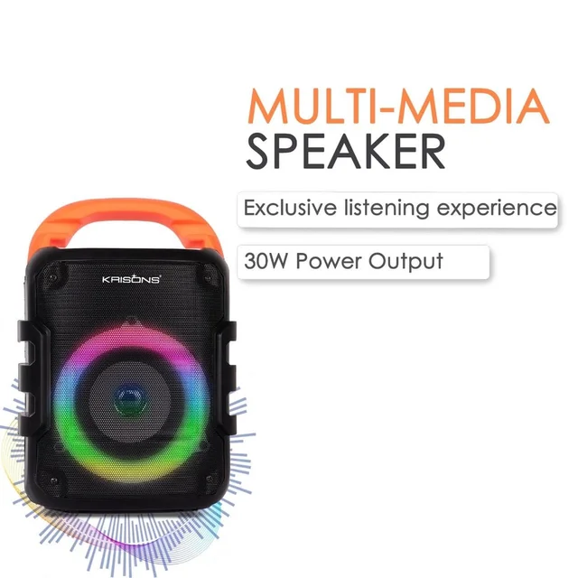 KRISONS Krisons Sunshine 4" Woofer 35 W Multi-Media Bluetooth Party Speaker with Wired Mic for Karaoke, Digital Display,RGB Lights, USB, SD Card and FM Radio