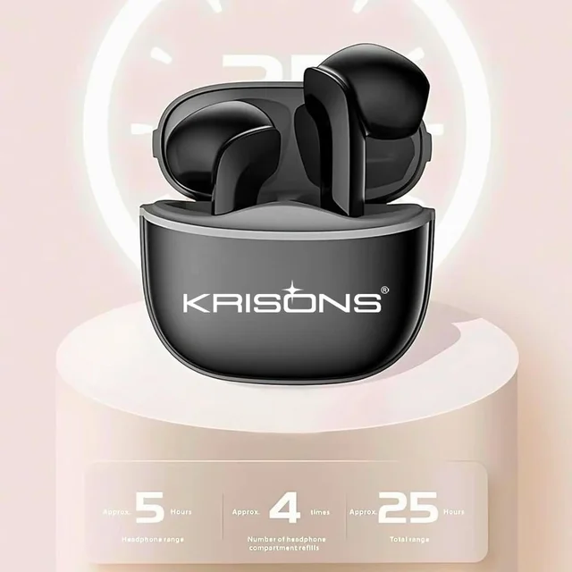 KRISONS Krisons TWS-001 Wireless Earbuds, Black, Bluetooth 5.2, 10mm Drivers, HiFi Sound Quality, 25H Battery Life, Touch Control, Charging Case