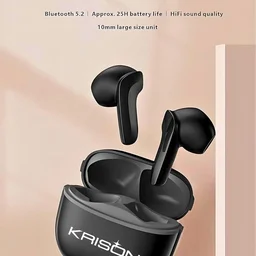 KRISONS Krisons TWS-001 Wireless Earbuds, Black, Bluetooth 5.2, 10mm Drivers, HiFi Sound Quality, 25H Battery Life, Touch Control, Charging Case