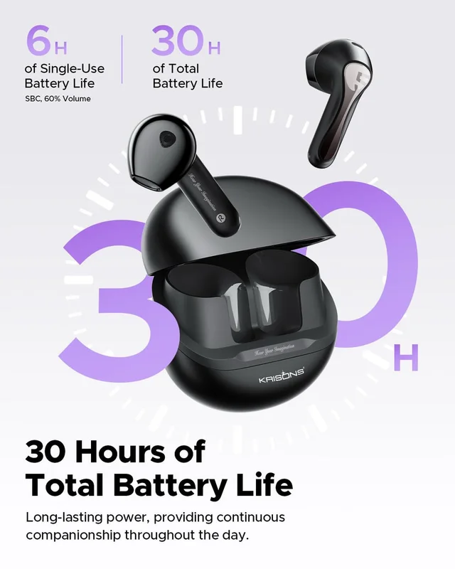 KRISONS Krisons TWS-002 Wireless Earbuds, Black, True Wireless Stereo, Portable Charging Case
