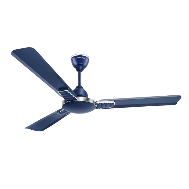 LONGWAY Longway Hazel 1200 Mm/48 Inch Ultra High Speed 3 Blade Anti-Dust Decorative Star Rated Ceiling Fan | 2 Years Warranty (Ivory, Pack Of 1) - silver blue