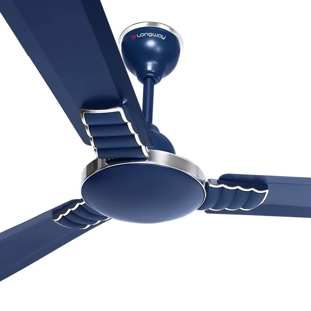 LONGWAY Longway Hazel 1200 Mm/48 Inch Ultra High Speed 3 Blade Anti-Dust Decorative Star Rated Ceiling Fan | 2 Years Warranty (Ivory, Pack Of 1) - silver blue