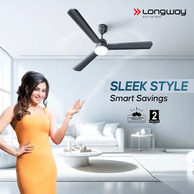 LONGWAY Longway Luminair 1200 Mm BLDC Ceiling Fan With Remote Control | BEE 5 Star Rated Energy Efficient | Ultra High Speed 3 Blade Anti-Dust Decorative Ceiling Fan | 5 Years Warranty (Smoked Brown, Pack Of 1)