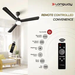 LONGWAY Longway Luminair 1200 Mm BLDC Ceiling Fan With Remote Control | BEE 5 Star Rated Energy Efficient | Ultra High Speed 3 Blade Anti-Dust Decorative Ceiling Fan | 5 Years Warranty (Smoked Brown, Pack Of 1)