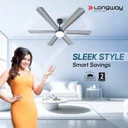 LONGWAY Longway Luminair 1200 Mm BLDC Ceiling Fan With Remote Control & LED Light | BEE 5 Star Rated Energy Efficient | Ultra High Speed 6 Blade Anti-Dust Decorative Ceiling Fan | 5 Years Warranty (Steel Gray, Pack Of 1)