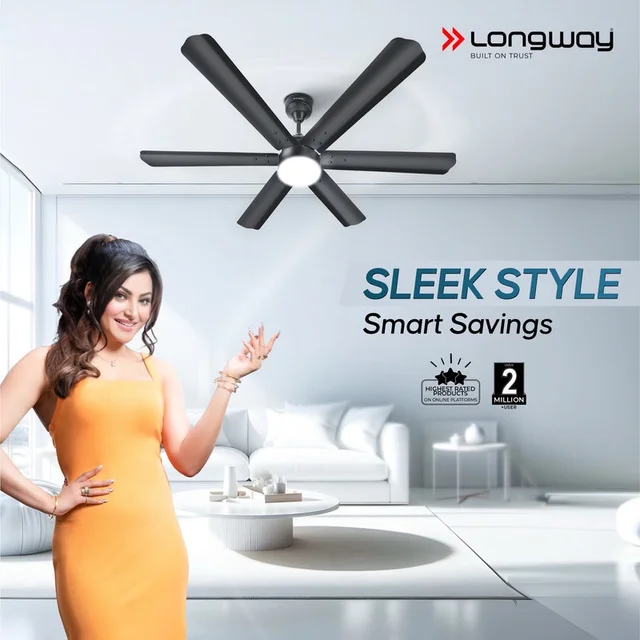 LONGWAY Longway Luminair 1200 Mm BLDC Ceiling Fan With Remote Control & LED Light | BEE 5 Star Rated Energy Efficient | Ultra High Speed 6 Blade Anti-Dust Decorative Ceiling Fan | 5 Years Warranty (Smoked Brown, Pack Of 1)
