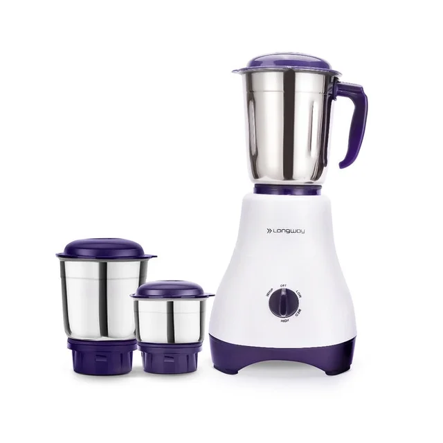 LONGWAY Longway Neo Plus Mixer Grinder | Up To 650 Watt Powerful Motor | 3 Jars For Grinding, Mixing, Juicing | 2 Years Warranty (Purple, 3 Jars)