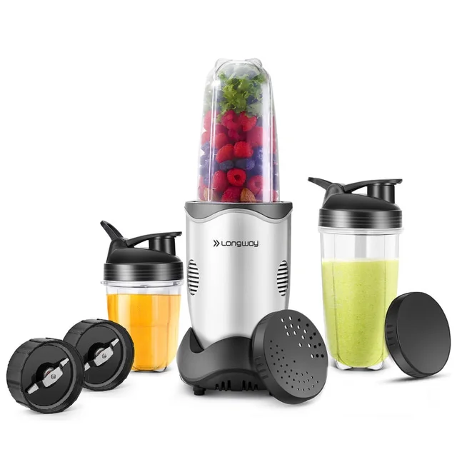 LONGWAY Longway Nutri Power 600 W Bullet Mixer Grinder & Smoothie Maker With Stainless Steel Blades & ABS Plastic Body | 22000 RPM | 3 Years Warranty (3 Jars, Silver)