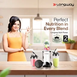 LONGWAY Longway Nutri Power 600 W Bullet Mixer Grinder & Smoothie Maker With Stainless Steel Blades & ABS Plastic Body | 22000 RPM | 3 Years Warranty (3 Jars, Silver)