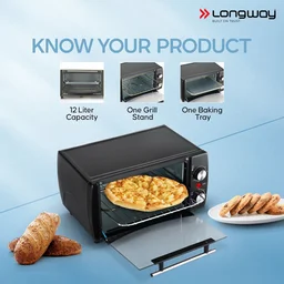 LONGWAY Longway Royal OTG 12 Ltr Oven Toaster Griller With Heating Modes | Temperature Timer Control For Baking Pizza, Cake, Grilling Chicken & Toasting Bread| (1000 W, Black)