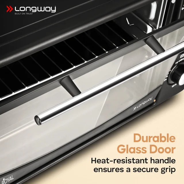 LONGWAY Longway Royal OTG 12 Ltr Oven Toaster Griller With Heating Modes | Temperature Timer Control For Baking Pizza, Cake, Grilling Chicken & Toasting Bread| (1000 W, Black)