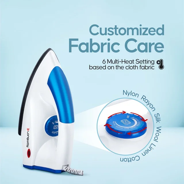LONGWAY Longway Grace Light Weight Non-Stick Teflon Coated Dry Iron, Electric Iron For Clothes | 2 Years Warranty| (1100 Watt, Blue)