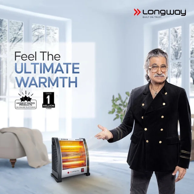 LONGWAY Longway Blaze 2 Rod 800 Watt Halogen Room Heater With ISI Approved (White & Gray)