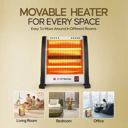 LONGWAY Longway Blaze 2 Rod 800 Watt Halogen Room Heater With ISI Approved (White & Gray)