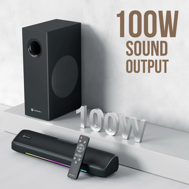 Portronics 100W Zuno Compact Bluetooth Soundbar With Deep Bass, 2.1 Channel Home Theatre 100 W Bluetooth Soundbar (Black, Stereo Channel)