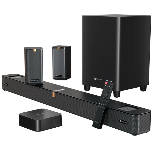 Portronics 600W Sound Slick X1 5.1.2 CH Dolby Atmos Home Theatre, Wireless Satellite Speaker 600 W Bluetooth Soundbar (Black, Stereo Channel)