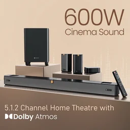 Portronics 600W Sound Slick X1 5.1.2 CH Dolby Atmos Home Theatre, Wireless Satellite Speaker 600 W Bluetooth Soundbar (Black, Stereo Channel)