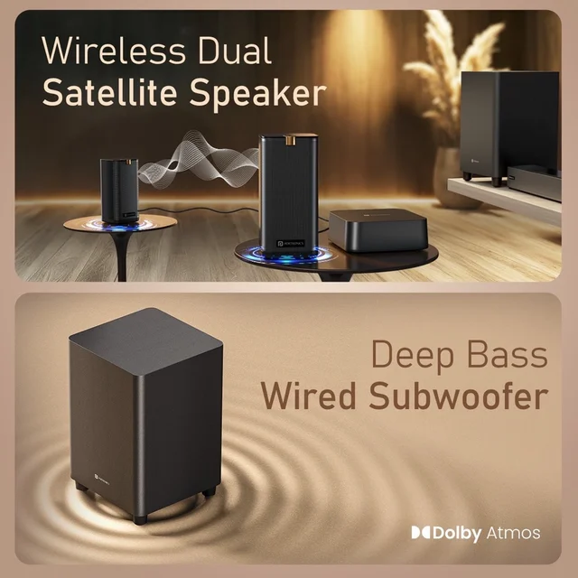 Portronics 600W Sound Slick X1 5.1.2 CH Dolby Atmos Home Theatre, Wireless Satellite Speaker 600 W Bluetooth Soundbar (Black, Stereo Channel)