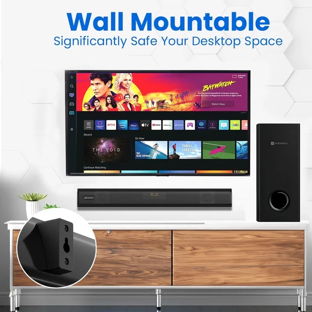 Portronics Pure Sound 106 Wired Subwoofer, HD Sound, BT5.3v 120 W Bluetooth Soundbar (Black, 2.1 Channel)