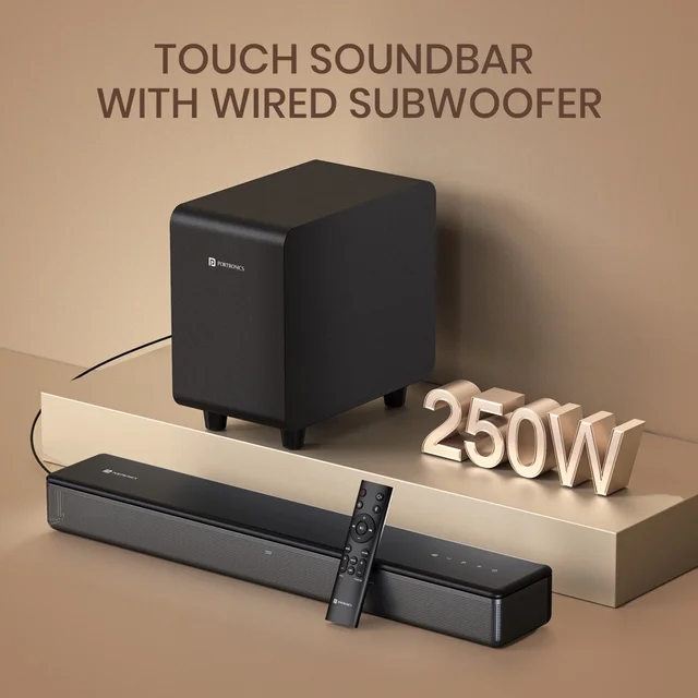 Portronics Sound Slick X 250W Bluetooth Soundbar With Wired Subwoofer Deep Bass, 2.1 Channel 250 W Bluetooth Soundbar (Black, 2.1 Channel)
