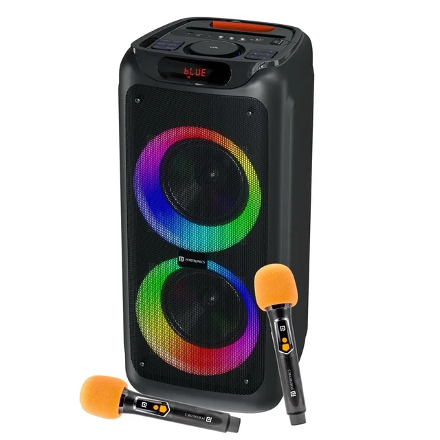 Portronics 150W Iron Beats 5 Party Speaker with Dual Wireless Karaoke Mic, Guitar In, BT V5.3 150 W Bluetooth Party Speaker (Black, Stereo Channel)