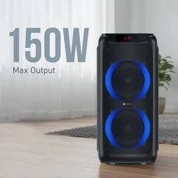 Portronics 150W Iron Beats 5 Party Speaker with Dual Wireless Karaoke Mic, Guitar In, BT V5.3 150 W Bluetooth Party Speaker (Black, Stereo Channel)