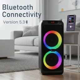 Portronics 150W Iron Beats 5 Party Speaker with Dual Wireless Karaoke Mic, Guitar In, BT V5.3 150 W Bluetooth Party Speaker (Black, Stereo Channel)