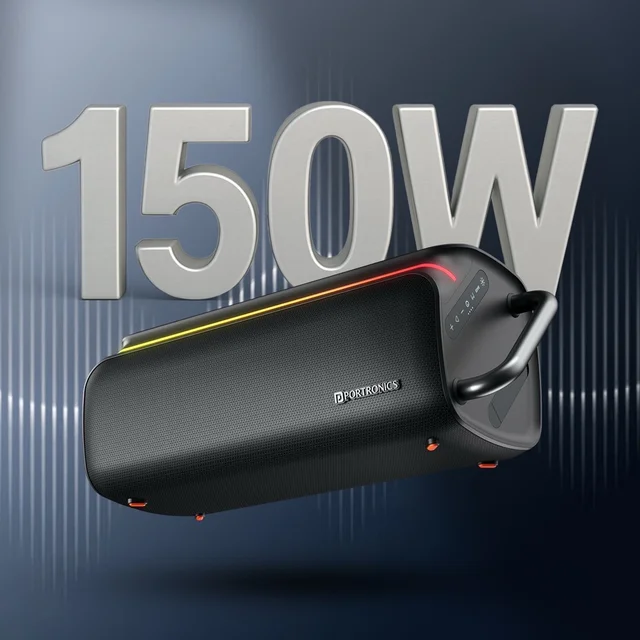 Portronics Nebula X 150W Party Speaker, Wireless Karaoke Mic, 6 Hours Playtime, Bass Boost 150 W Bluetooth Party Speaker (Black, Stereo Channel)