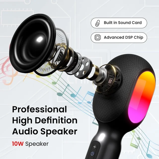 Portronics Dash 2 Wireless Bluetooth Karaoke Mic with 10W Speaker, Upto 10Hrs Playtime Microphone