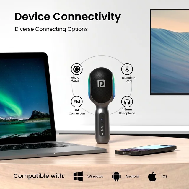 Portronics Dash 2 Wireless Bluetooth Karaoke Mic with 10W Speaker, Upto 10Hrs Playtime Microphone