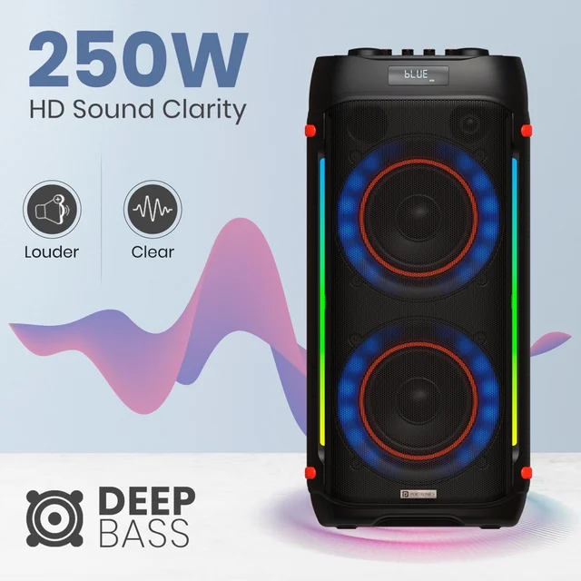 Portronics Iron Beats IV 250W Party Speaker With Dual 6" Subwoofer, 4 Hrs Playtime, LED Light 250 W Bluetooth Party Speaker (Black, Stereo Channel)