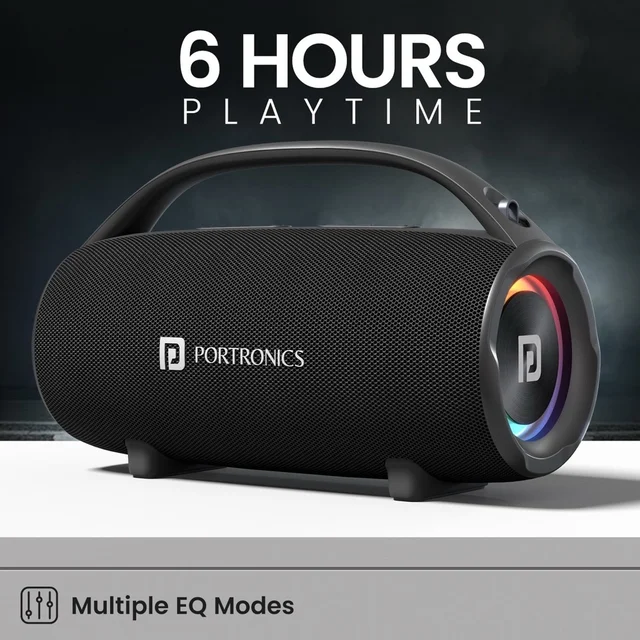 Portronics Thunder 2.0 60W Bluetooth Party Speaker, Passive Radiator, 6Hr Playtime, EQ Mode 60 W Bluetooth Speaker (Black, 2.0 Channel)