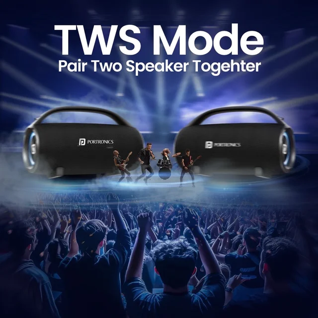 Portronics Thunder 2.0 60W Bluetooth Party Speaker, Passive Radiator, 6Hr Playtime, EQ Mode 60 W Bluetooth Speaker (Black, 2.0 Channel)