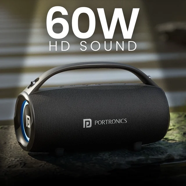 Portronics Thunder 2.0 60W Bluetooth Party Speaker, Passive Radiator, 6Hr Playtime, EQ Mode 60 W Bluetooth Speaker (Black, 2.0 Channel)