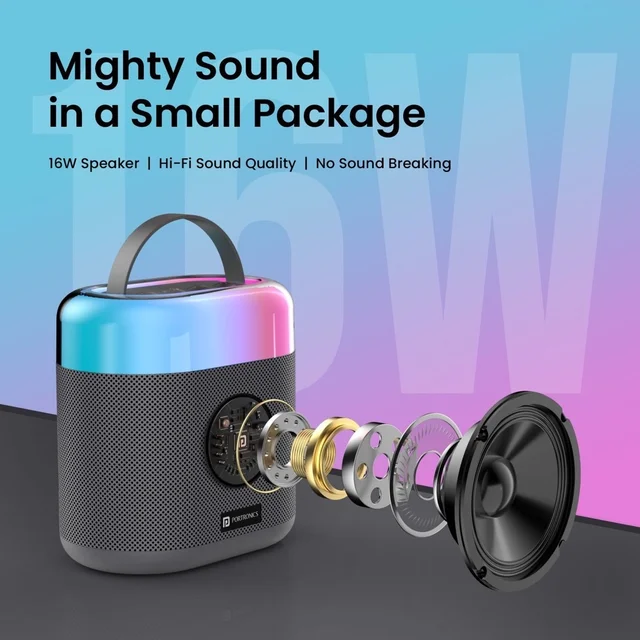 Portronics Dash 3 Wireless Karaoke Mic, 5Hrs Playtime, RGB Lights 16 W Bluetooth Party Speaker (Black, Stereo Channel)