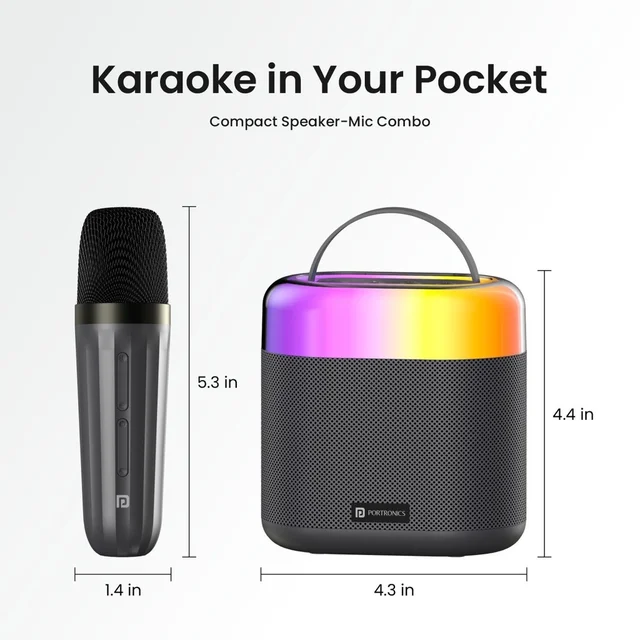 Portronics Dash 3 Wireless Karaoke Mic, 5Hrs Playtime, RGB Lights 16 W Bluetooth Party Speaker (Black, Stereo Channel)