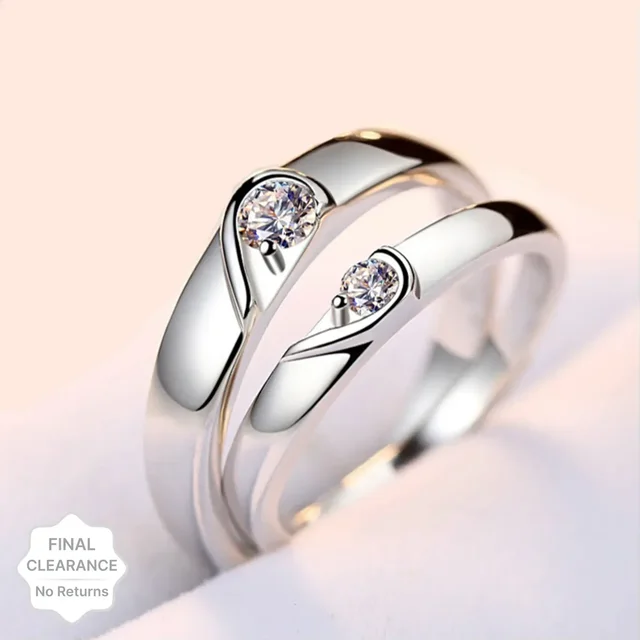 ringzinnie Adjustable Couple Rings Combo for Lovers Valentine Jewellery Alloy Cubic Zirconia Rhodium, Silver, Titanium Plated Ring FK