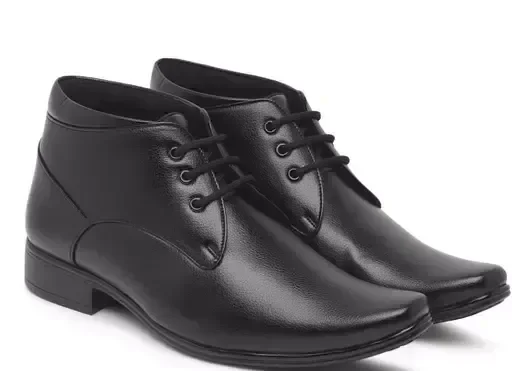 Synthetic Leather Ankle Formal Shoes Men || Office Shoes For Men Latest Stylish || Chukka Boots Men || Party Wear Long Shoes For Men Long Boots Lace Up For Men (Black) Mo