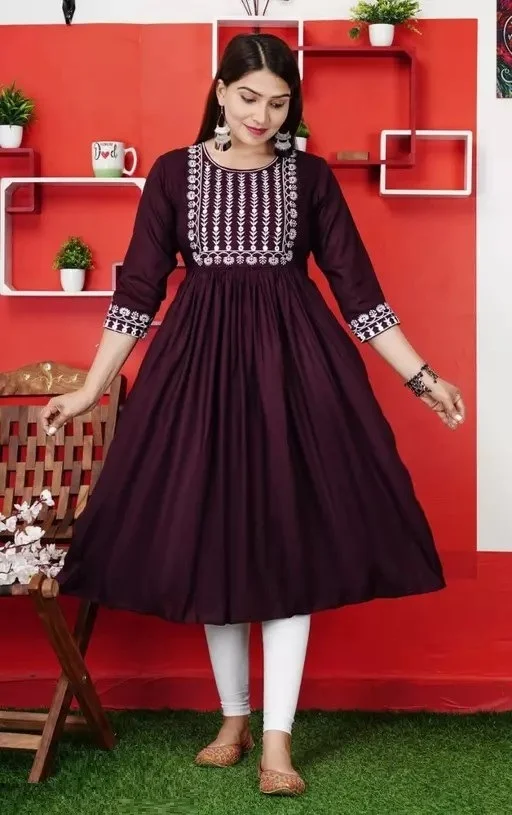 New Trendy Printed Hand work Gaithering Anarkali kurta Mo - M