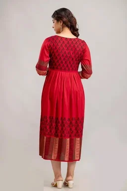 Women Rayon Printed Akshara Anarkali Kurtis Mo - XXL