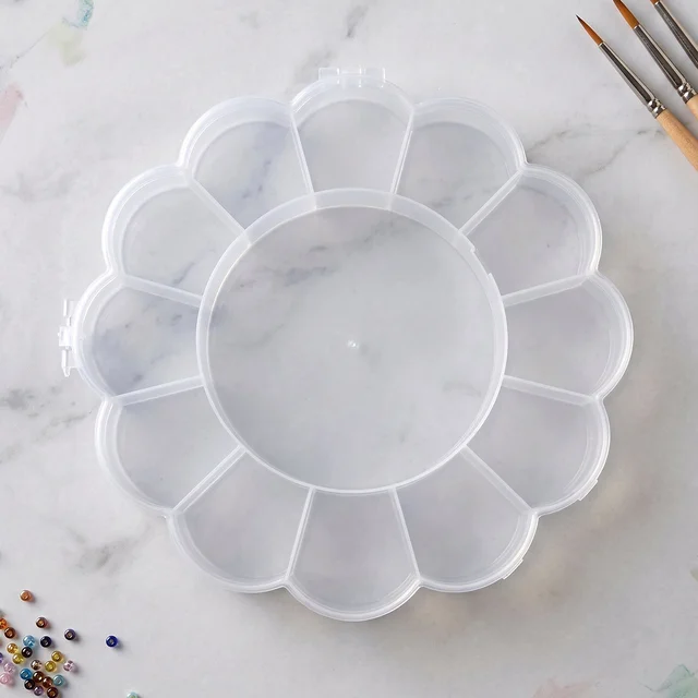 13 Section Flower Shape Transparent Plastic Organizer Storage Box (1 Pc)