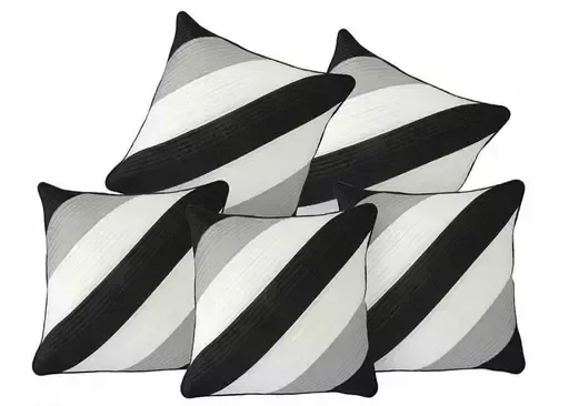 Decor India Black and White Daigonal Quilted Polyester Cushion Covers Pack of 5(40x40 Cms or 16x16 Inch) Mo - Free Size