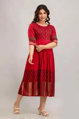 Women Rayon Printed Akshara Anarkali Kurtis Mo - XXL