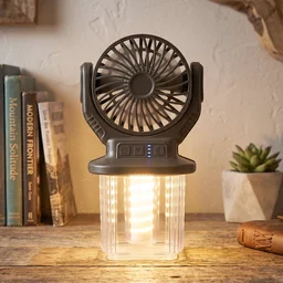 2 In 1 Solar Rechargeable Camping Fan with LED Lantern Light Portable (1 Pc)