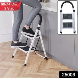 2 Step Folding Ladder with Padded Handrail Anti Slip Steel Step Stool (1 Pc)