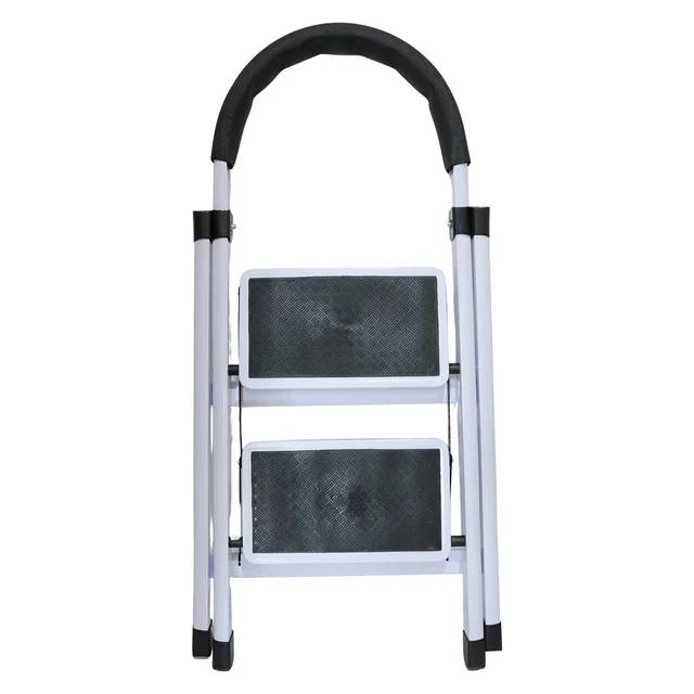 2 Step Folding Ladder with Padded Handrail Anti Slip Steel Step Stool (1 Pc)