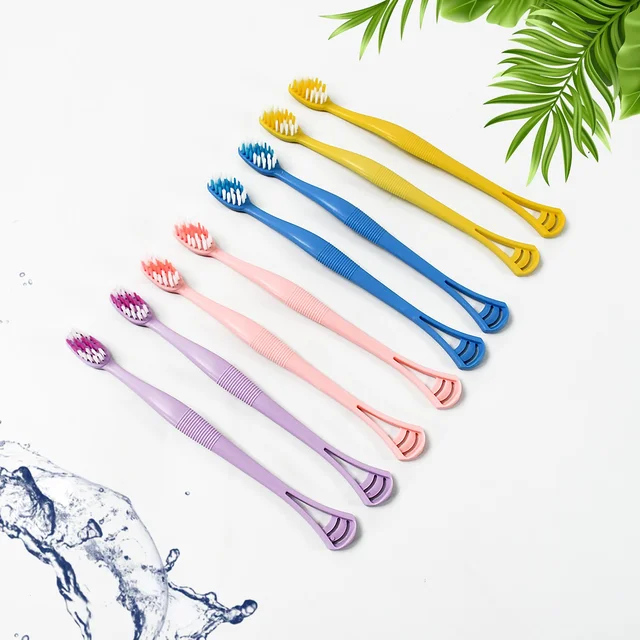 2-in-1 Toothbrush Tongue Scraper – Soft Bristles & 8 Pcs | BrushedUp