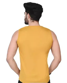 Men Plain Casual Sleeveless Tank T-shirt || Solid Plain Casual Nylon Round Neck Tshirt for Men Sleeveless Half Sleeve Full Sleeve || (Pack Of 2) Mo - L